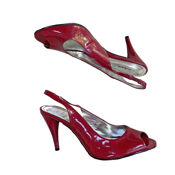 Style & Co Sheri Red Sling Back Pumps Patent Finish Peep Toe High Heels Size 9M - Picture 3 of 11
